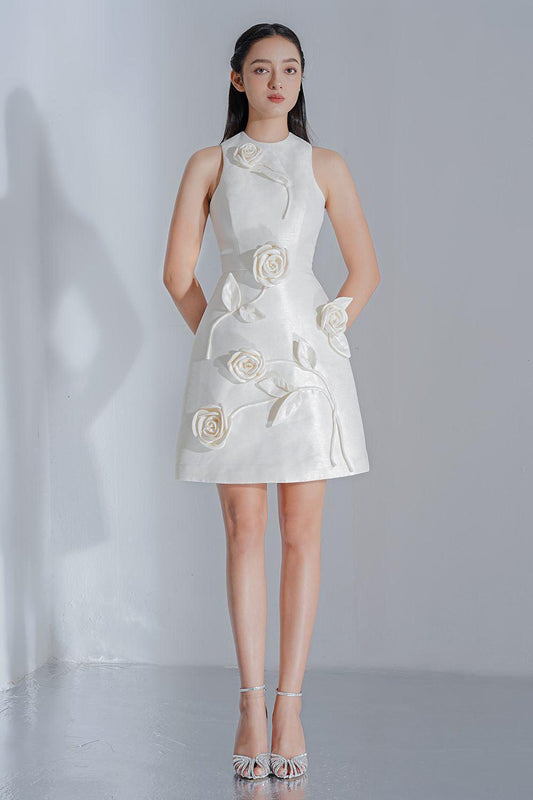 Yasmine Sheath Round Neck Taffeta Mini Dress - MEAN BLVD