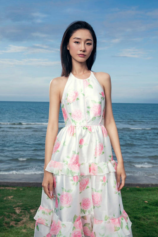 Yvonne Fit and Flare Halter Neck Taffeta Ankle Length Dress - MEAN BLVD