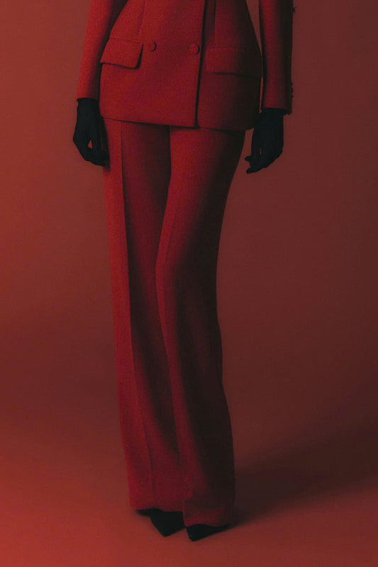 Violeta Straight Ribbed Poly Silk Floor Length Pants