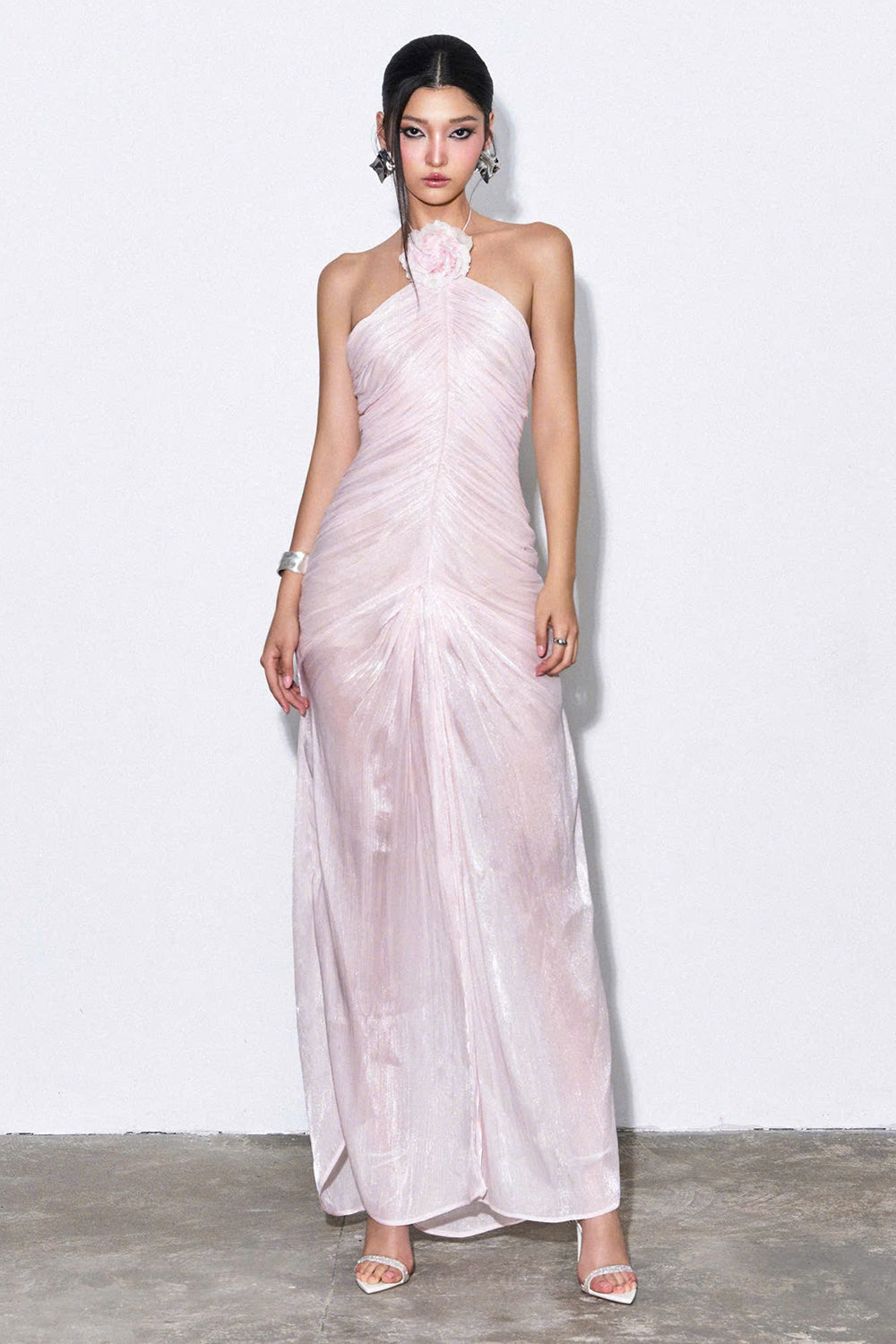 Women's Kyn Sheath Halter Neck Silk Blend Maxi Dress XXS/XS/S/M/L/Customize Blush Pink Mean Blvd Blush Pink / L Women's Kyn Sheath Halter Neck Silk Blend Maxi Dress XXS/XS/S/M/L/Customize Blush Pink Mean Blvd Blush Pink / L