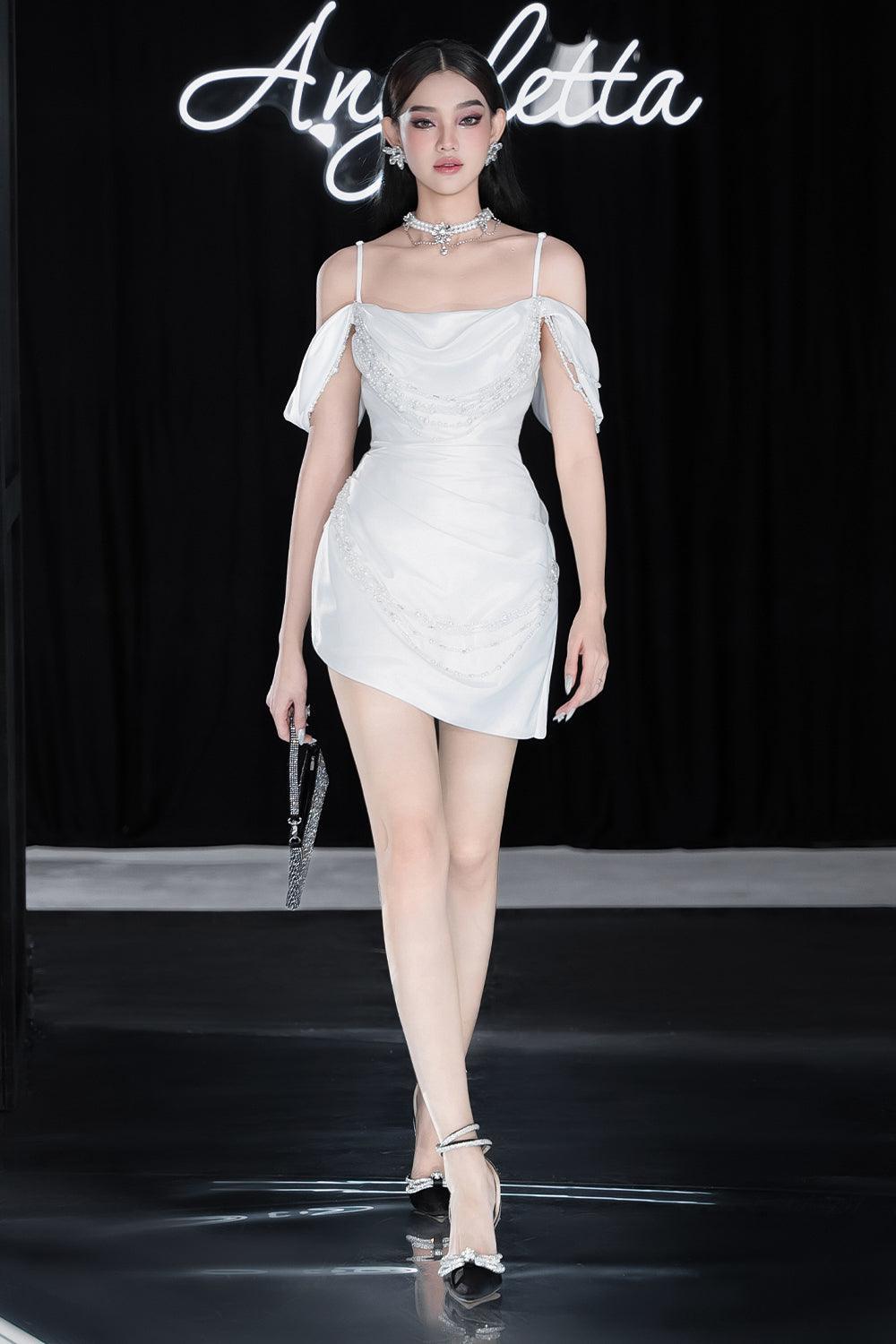 Women's Ziana Hourglass Cold Shoulder Sleeved Silk Mini Dress S/M/L White MEAN BLVD M / White Women's Ziana Hourglass Cold Shoulder Sleeved Silk Mini Dress S/M/L White MEAN BLVD M / White