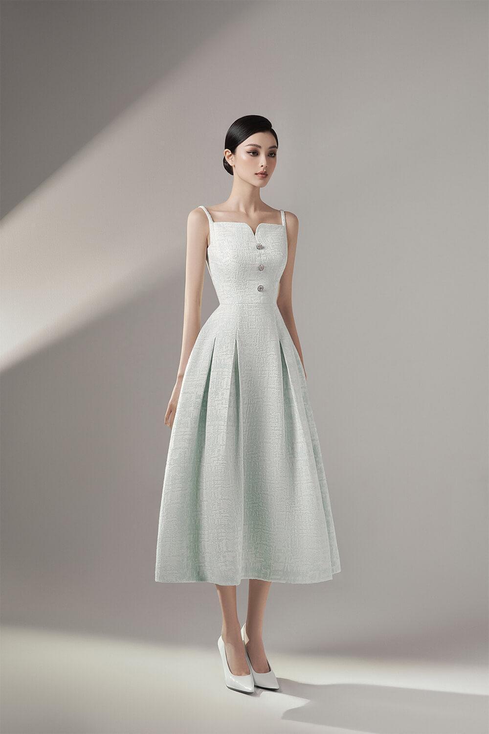 Alouette Fit and Flare Camisole Jacquard Midi Dress S / Glaucous Green Alouette Fit and Flare Camisole Jacquard Midi Dress S / Glaucous Green