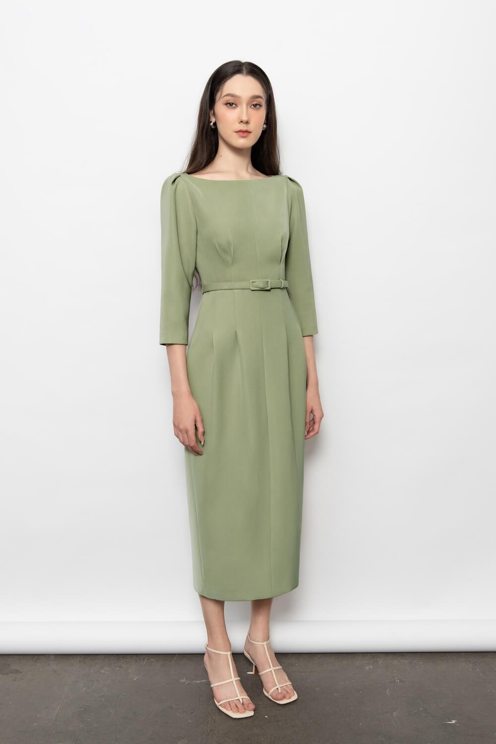 Women's Amelia Sheath Boat Neck Polyester Midi Dress S/M/L Green MEAN BLVD L / Green Women's Amelia Sheath Boat Neck Polyester Midi Dress S/M/L Green MEAN BLVD L / Green