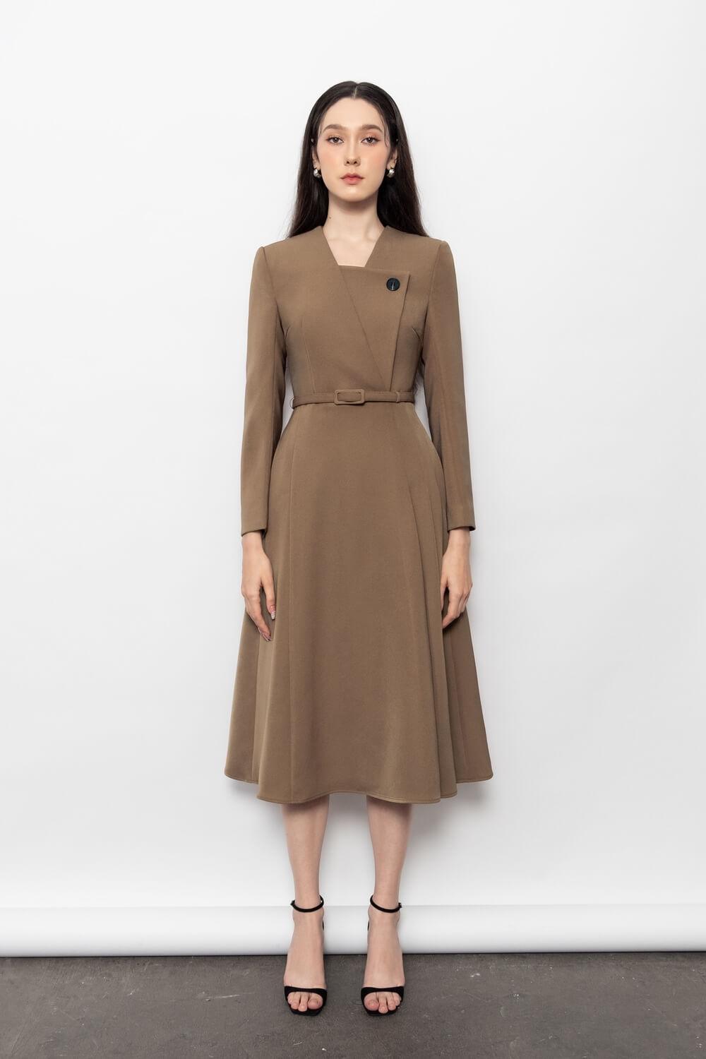 Women's Charlotte Fit and Flare Long Sleeved Polyester Midi Dress S/M/L Brown MEAN BLVD L / Brown Women's Charlotte Fit and Flare Long Sleeved Polyester Midi Dress S/M/L Brown MEAN BLVD L / Brown