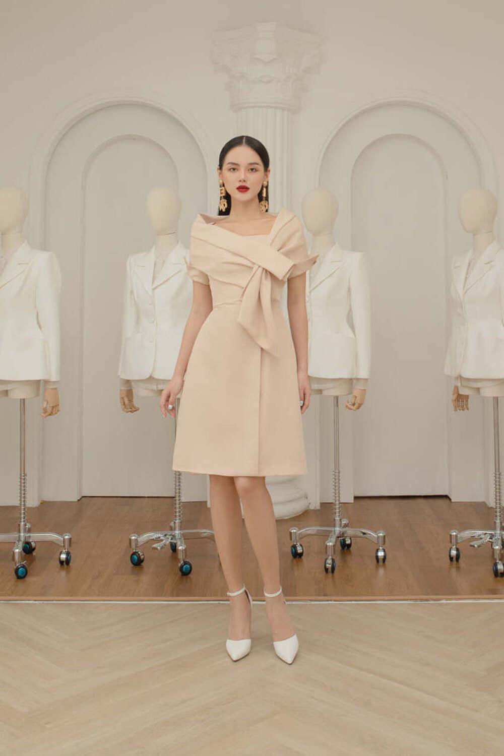 Women's Donna A-line Off-Shoulder Burlap Silk Knee-length Dress S/M/L Beige MEAN BLVD Customize / Beige Women's Donna A-line Off-Shoulder Burlap Silk Knee-length Dress S/M/L Beige MEAN BLVD Customize / Beige