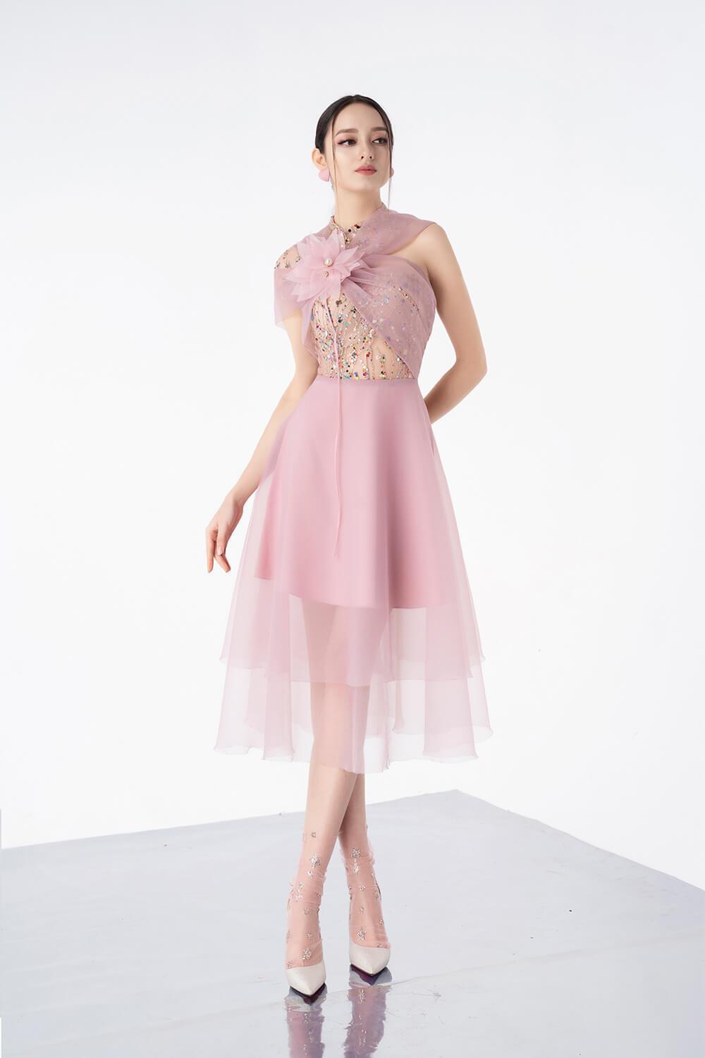 Original Solid Color Hollow See-Through Thin Midi Dress