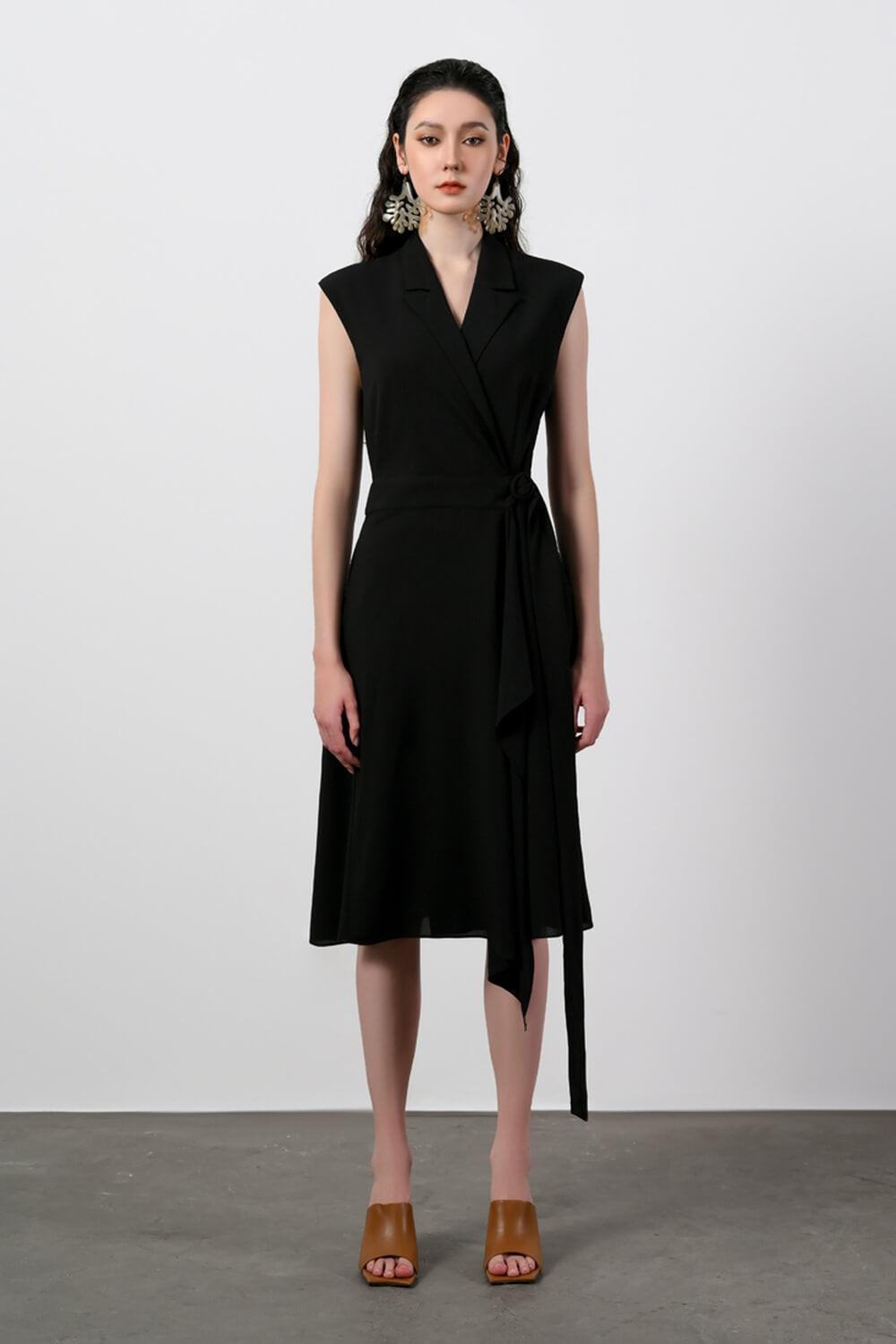 Women's Juliana Wrap Asymmetric Polyester Midi Dress S/M/L Blue/Black Mean Blvd M / Black
