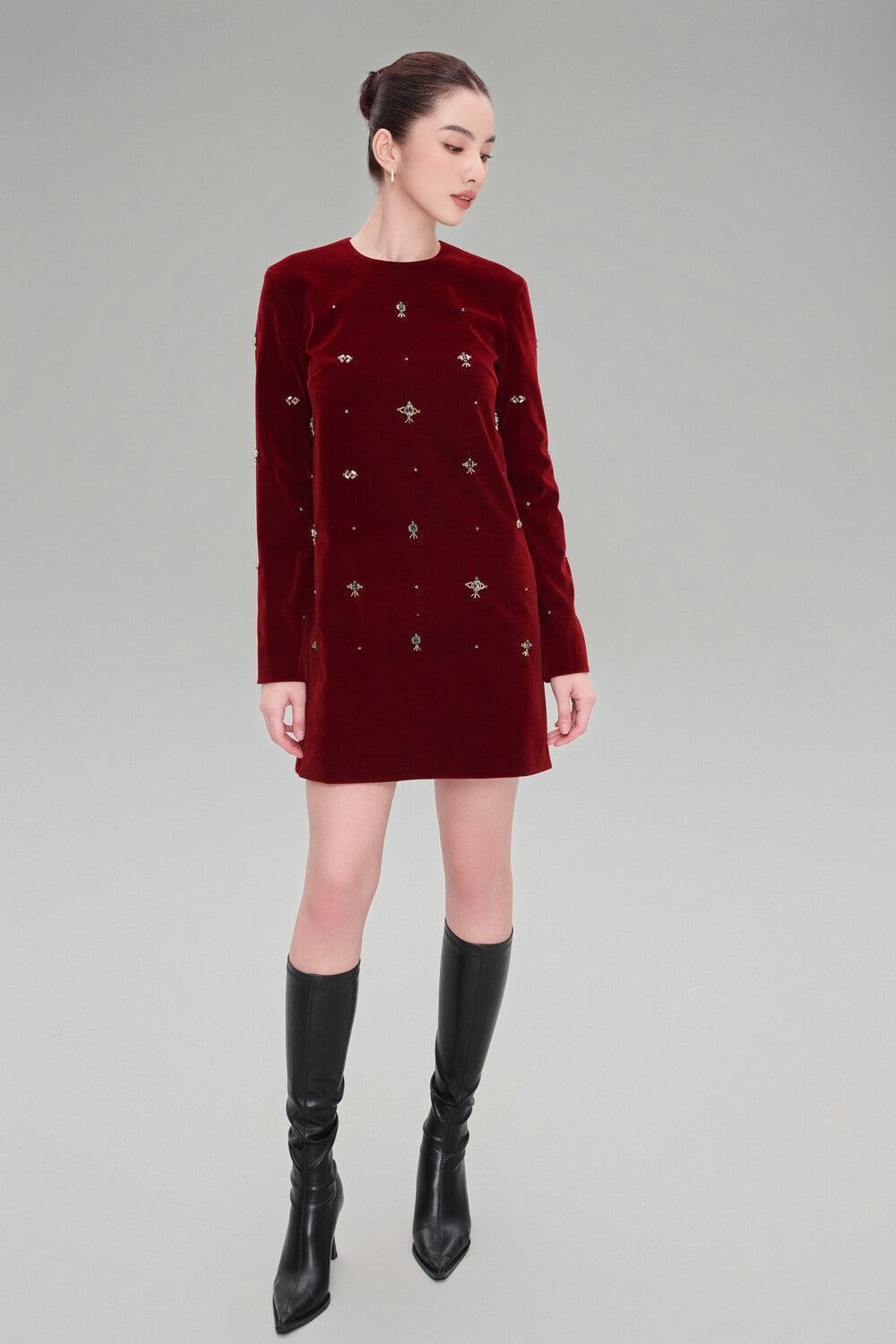 malia mini dress Women's Malia Straight Round Neck Velvet Mini Dress XS/S/M/L Velvet MEAN BLVD, XS / Velvet