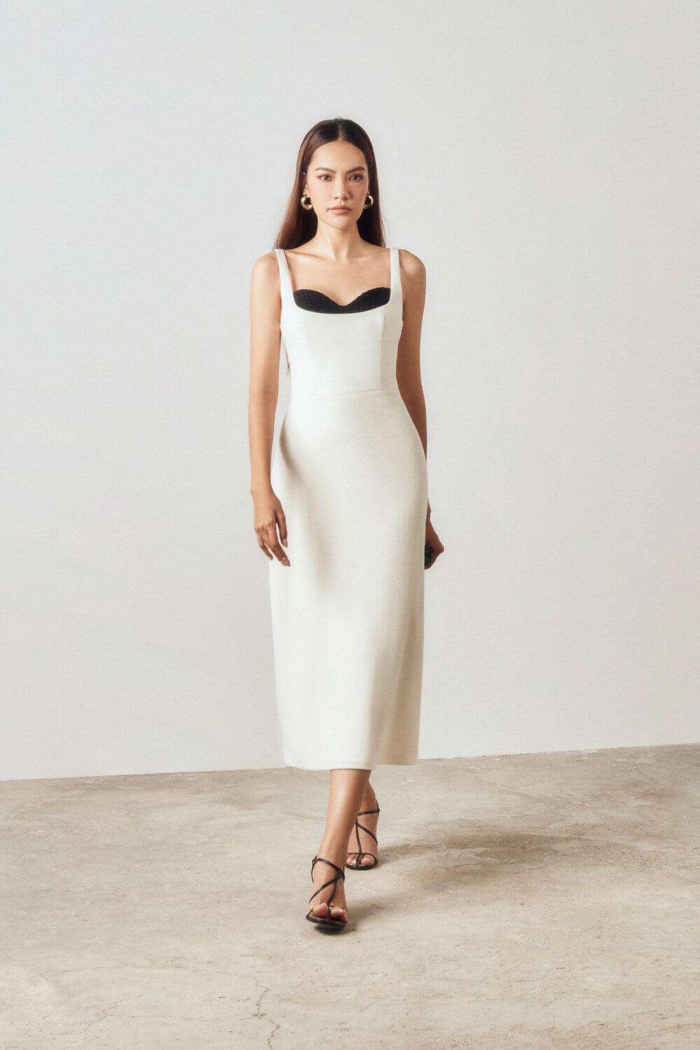 Women's Paxton A-line Strappy Linen Midi Dress XS/S/M/L White MEAN BLVD