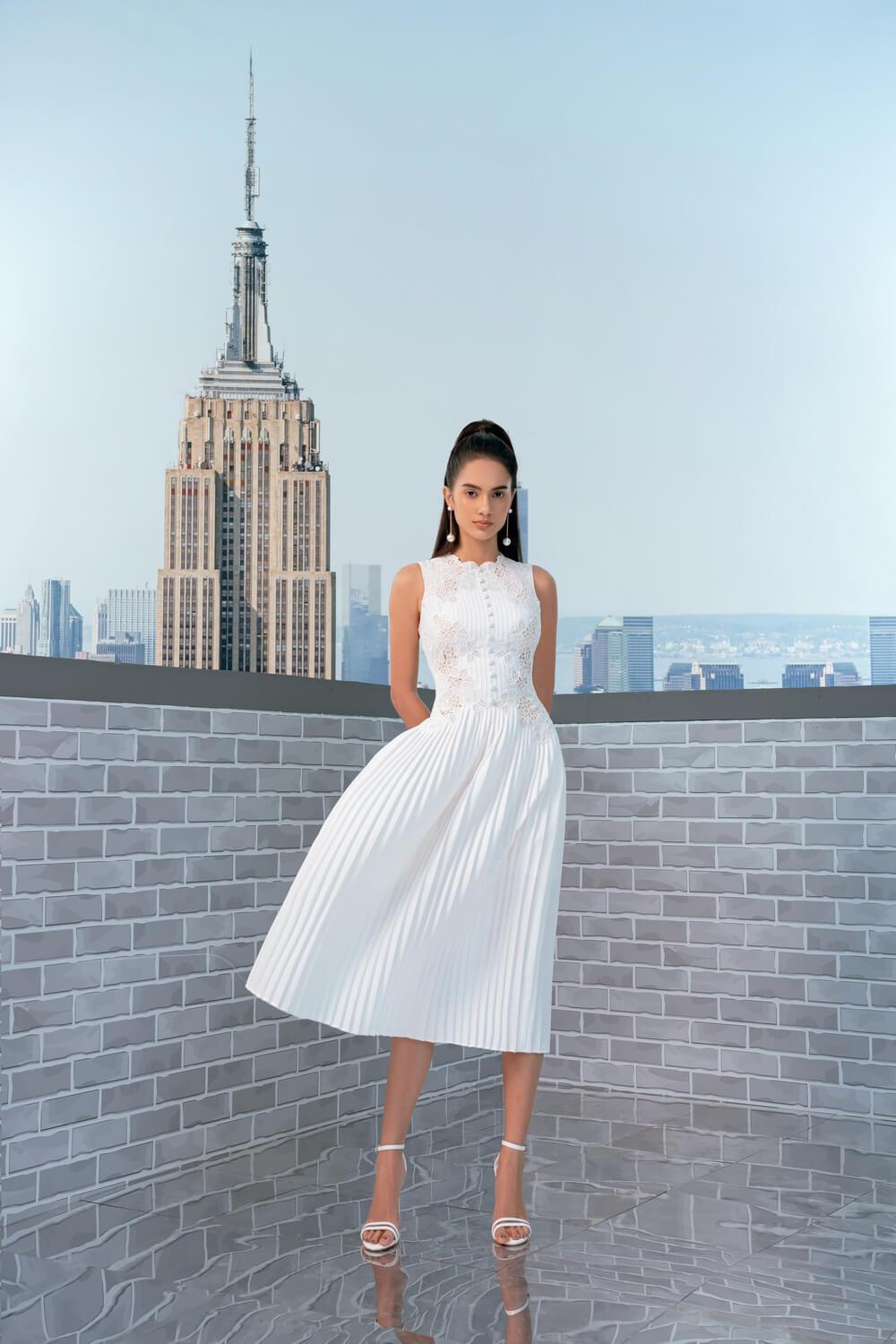 open lace back dress Sleeveless Organza Dress with Petal Drapes – Bazza Alzouman main image 1