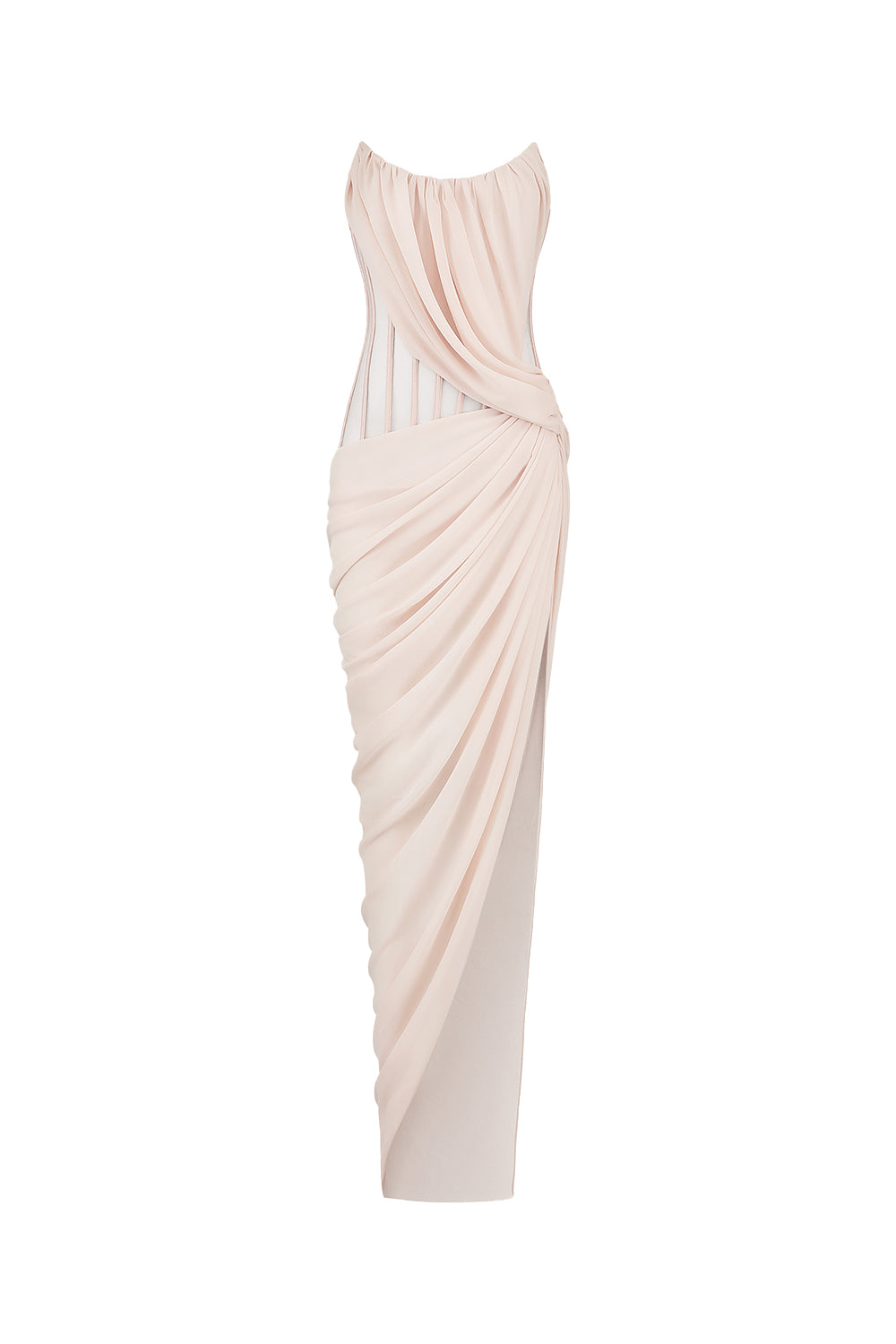 Ezra Strapless Side Slit Chiffon Long Length Dress