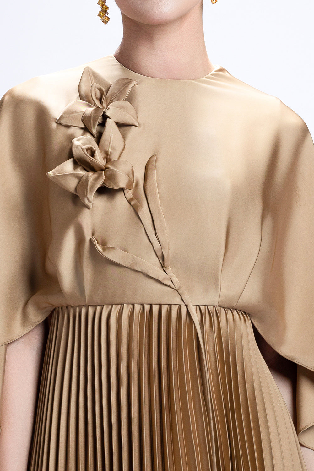 Vespera Cape Sleeve Pleated Maxi Dress