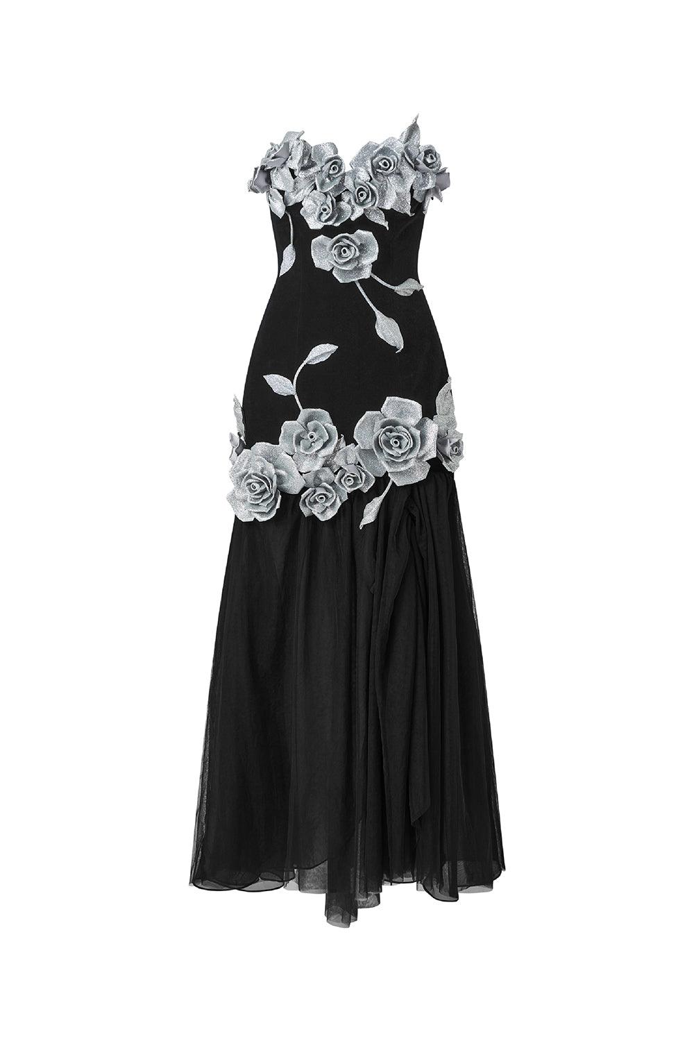 Women's Joli Rose Drop Waist Flower Applique Velvet Ankle Length