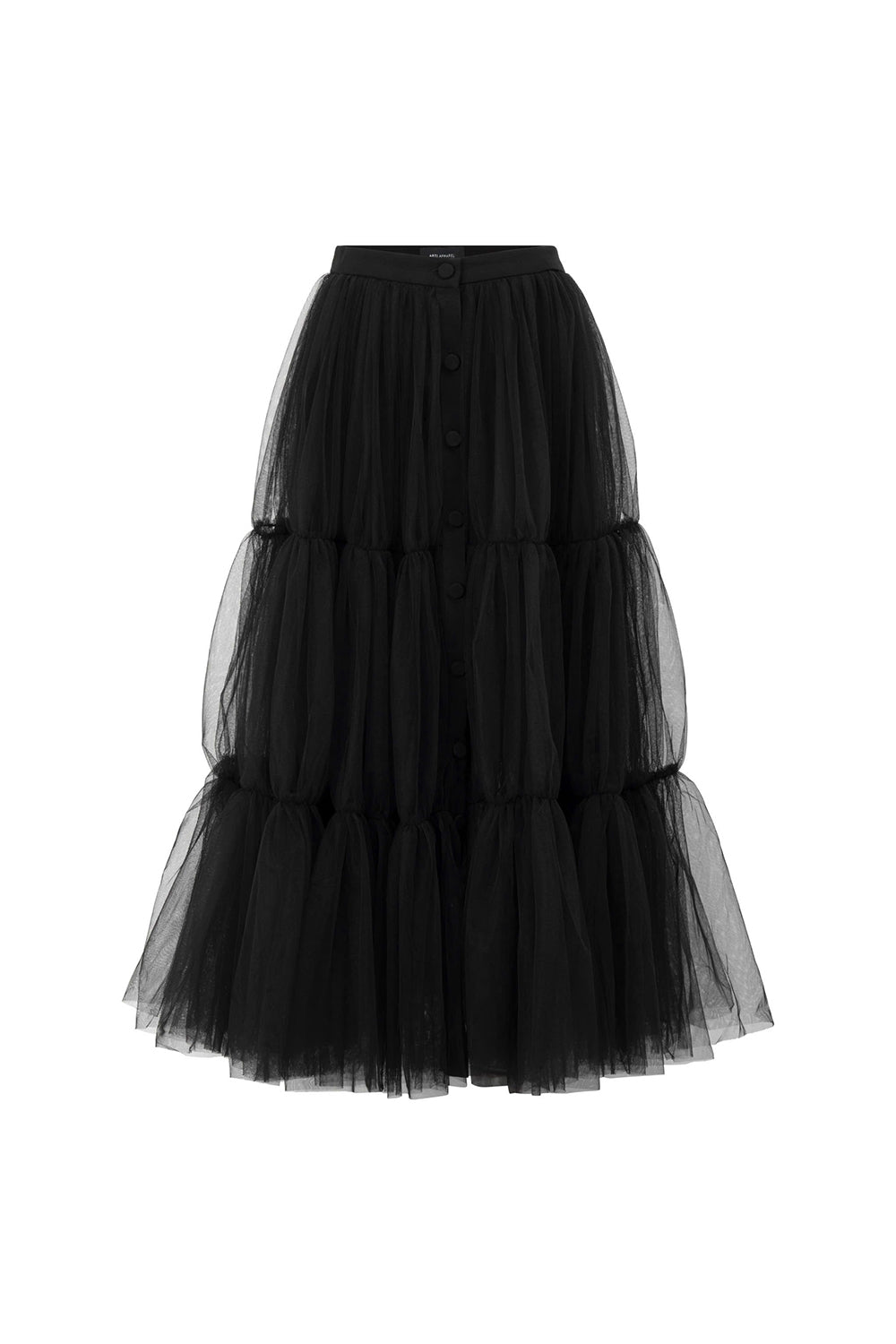Devil Tiered Front Slit Tulle Midi Skirt