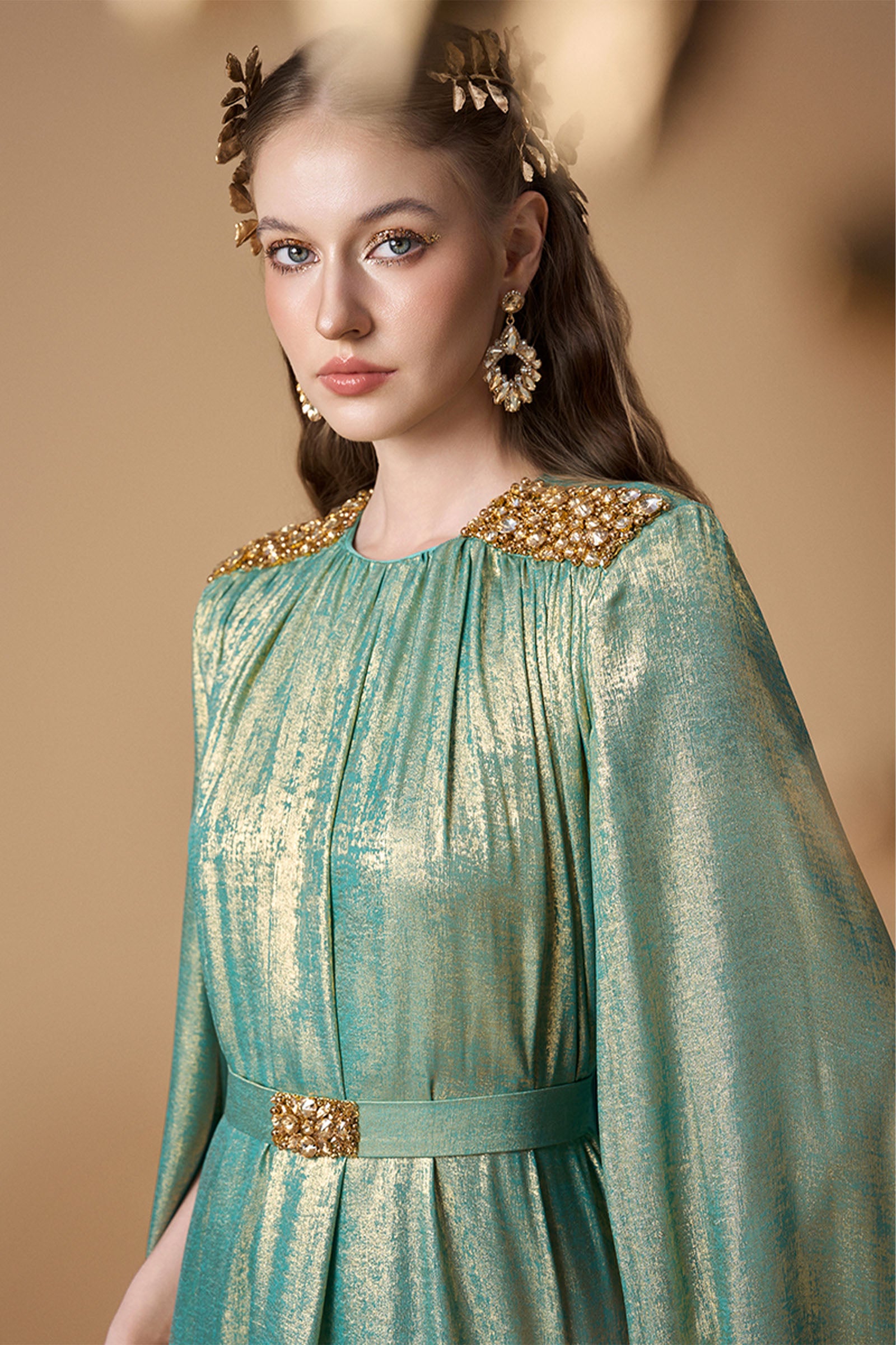 Aural Cape Sleeve Maxi Dress