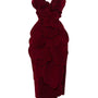 Velour Pegged Flower Applique Polyester Midi Dress