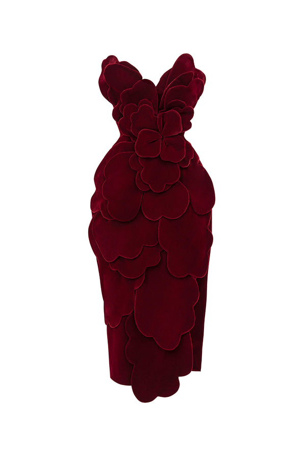 Velour Pegged Flower Applique Polyester Midi Dress