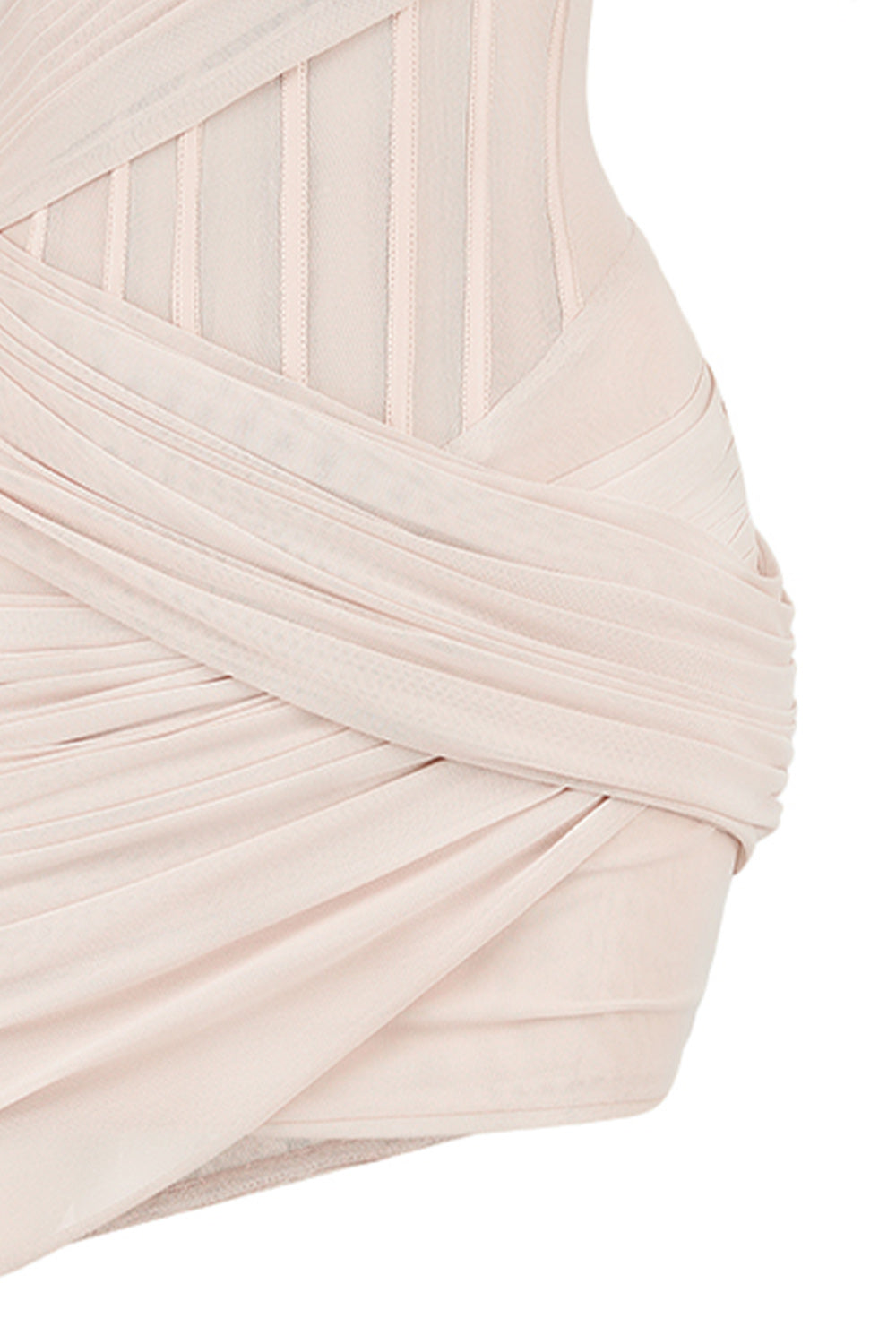 Ada Crossover Asymmetric Sleeved Mesh Spandex Mini Dress