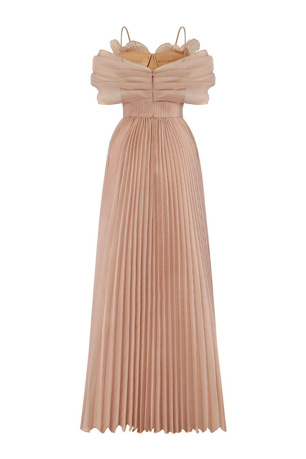 Lustre Fit and Flare Pleated Organza Floor Length Dress