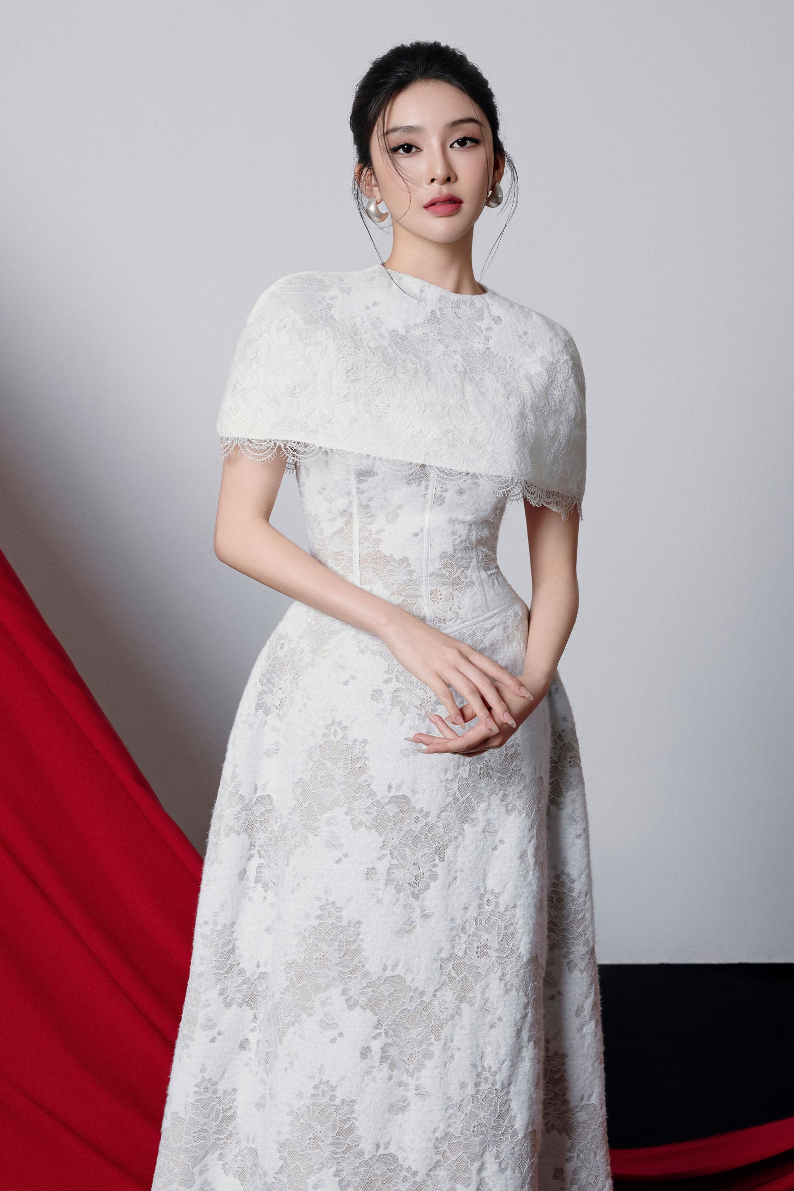 lace cape maxi dress Mirrored Lace Floral Cape Sleeve Gown