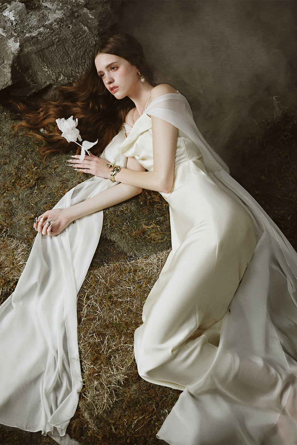 Mirena A-line Cowl Neck Silk Satin Floor Length Dress