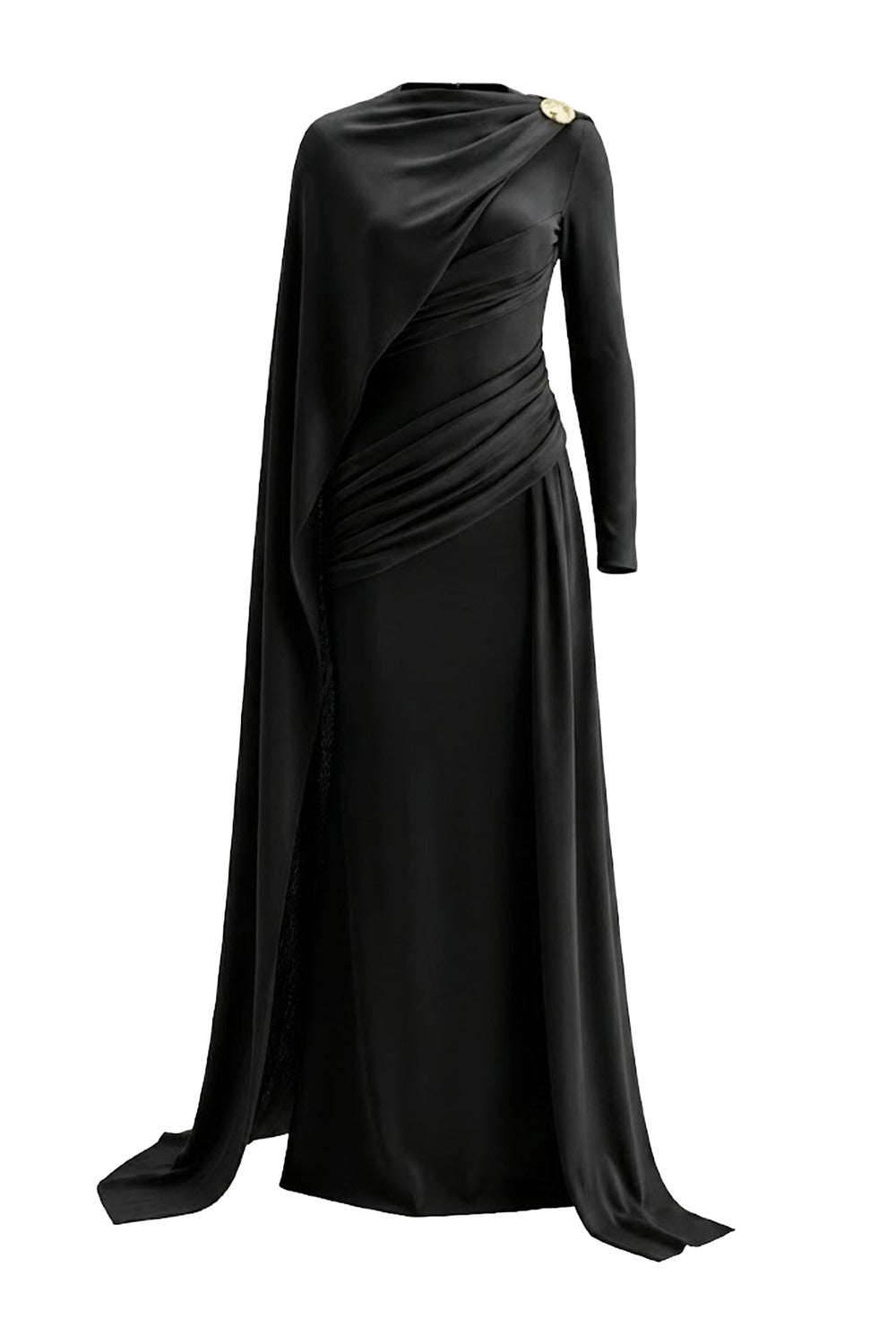 cindra maxi dress Women's Cindra Asymmetric Sleeve Gathering Maxi Dress XS/S/M/L/XL/XXL Black/Blue MEAN BLVD