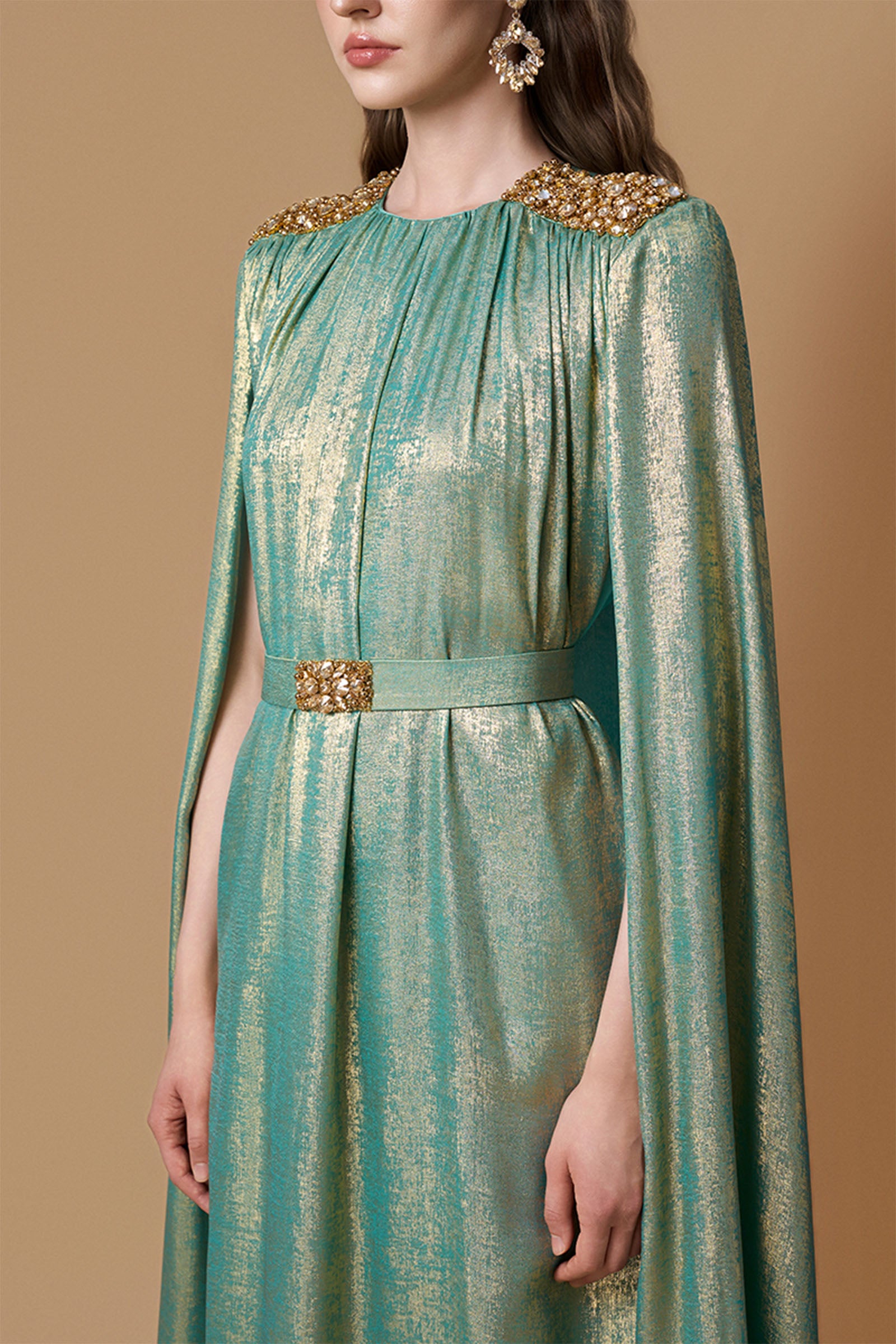 Aural Cape Sleeve Maxi Dress