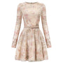 Tidal Whisper Pleated Long Sleeved Embroidered Lace Mini Dress