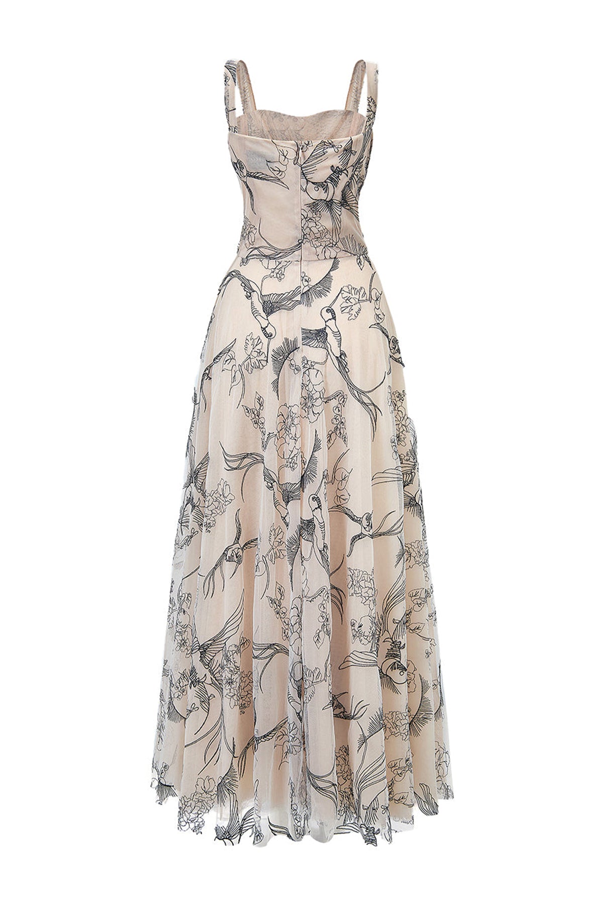 Timeless Crane A-line Semi-Heart Neck Tulle Maxi Dress