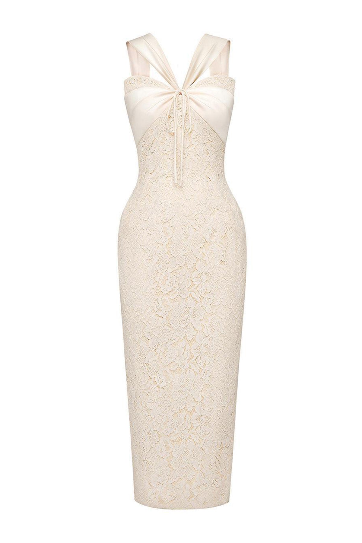 Vittoria Pegged V-Neck Lace Midi Dress