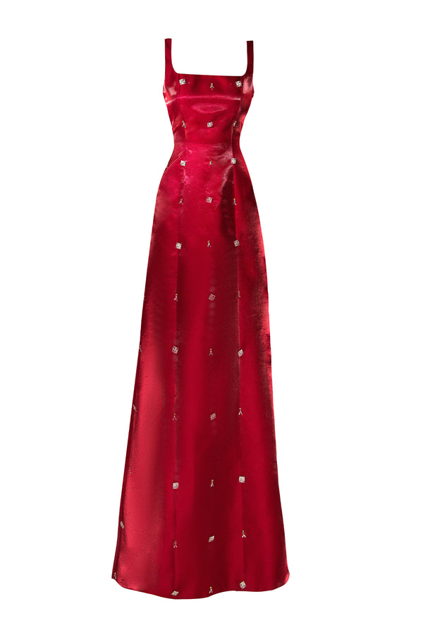 Morales A-line Square Neck Taffeta Silk Floor Length Dress