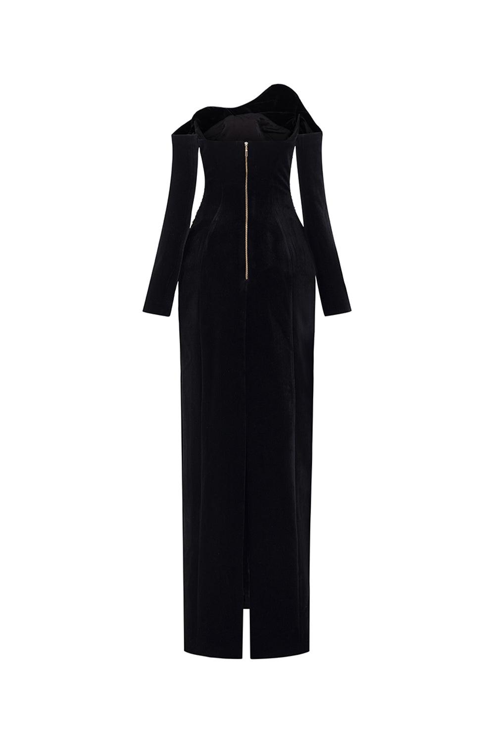 Hughes Sheath Curved Neck Crepe Floor Length Dress