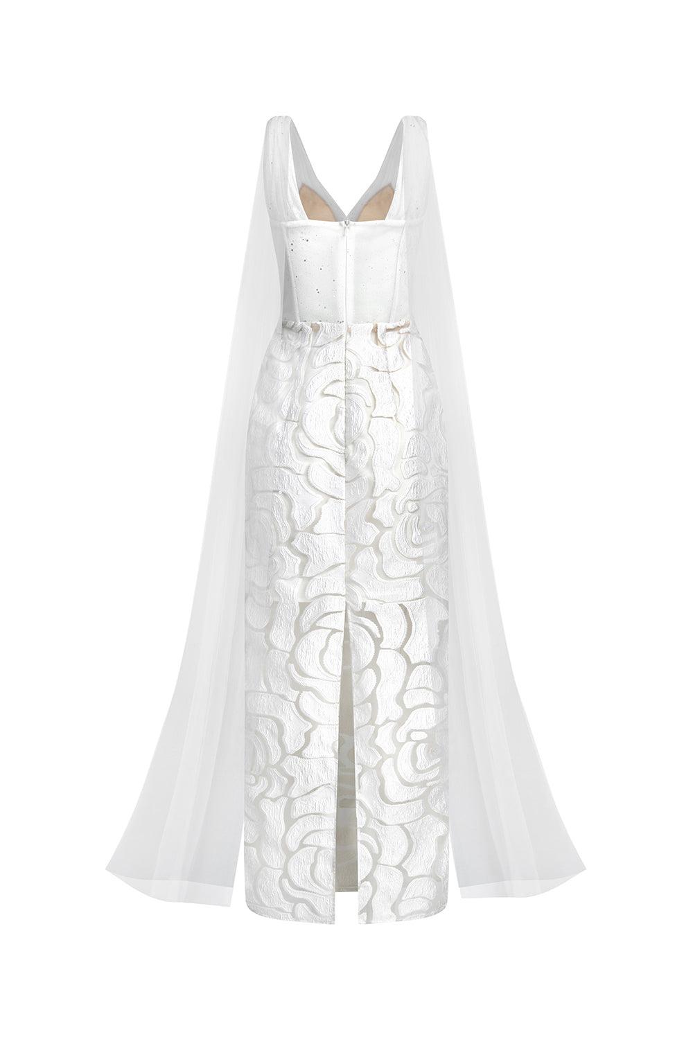 Regalia Sheath Cape Shoulder Mesh Lace Ankle Length Dress