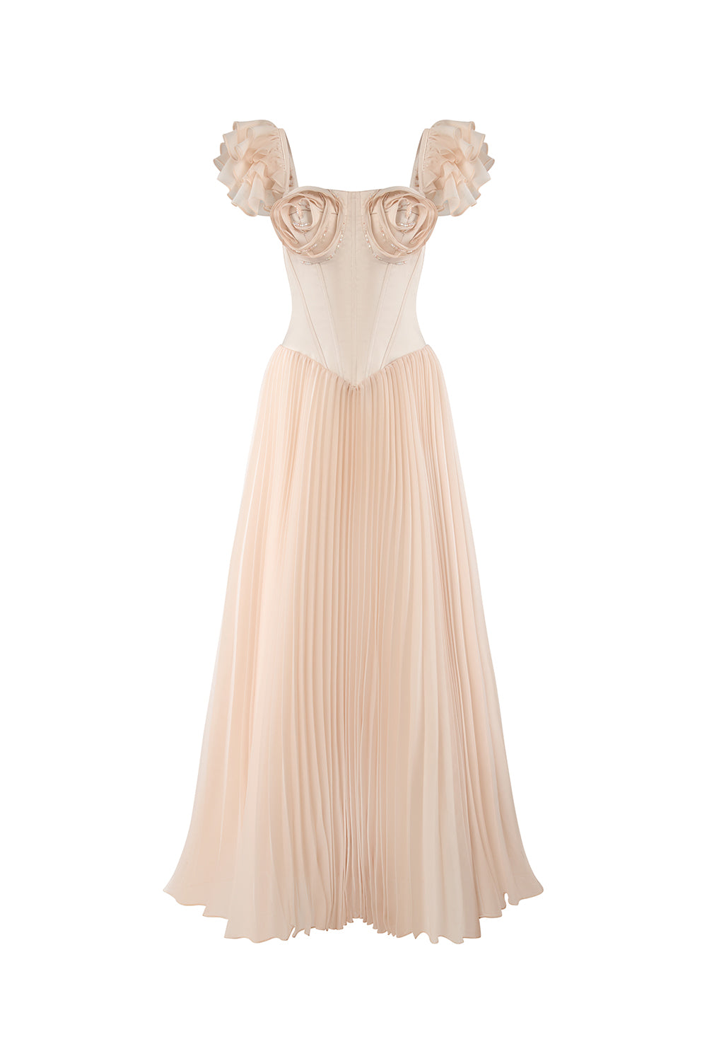 Héliara A-line Flutter Sleeved Organza Satin Maxi Dress