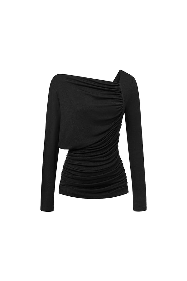 Daphne Gathered Asymmetric Neck Spandex Top