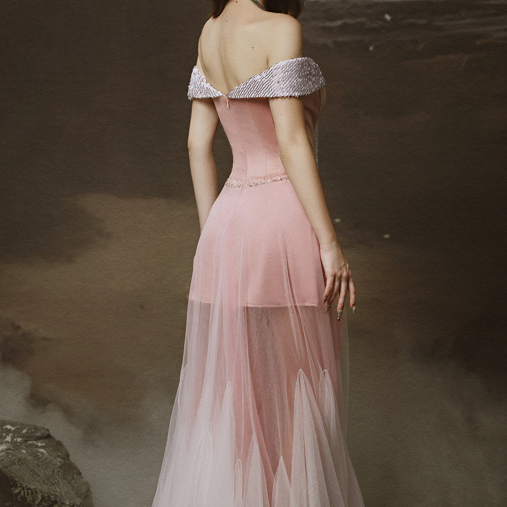 Rosmira A-line Off-Shoulder Satin Floor Length Dress