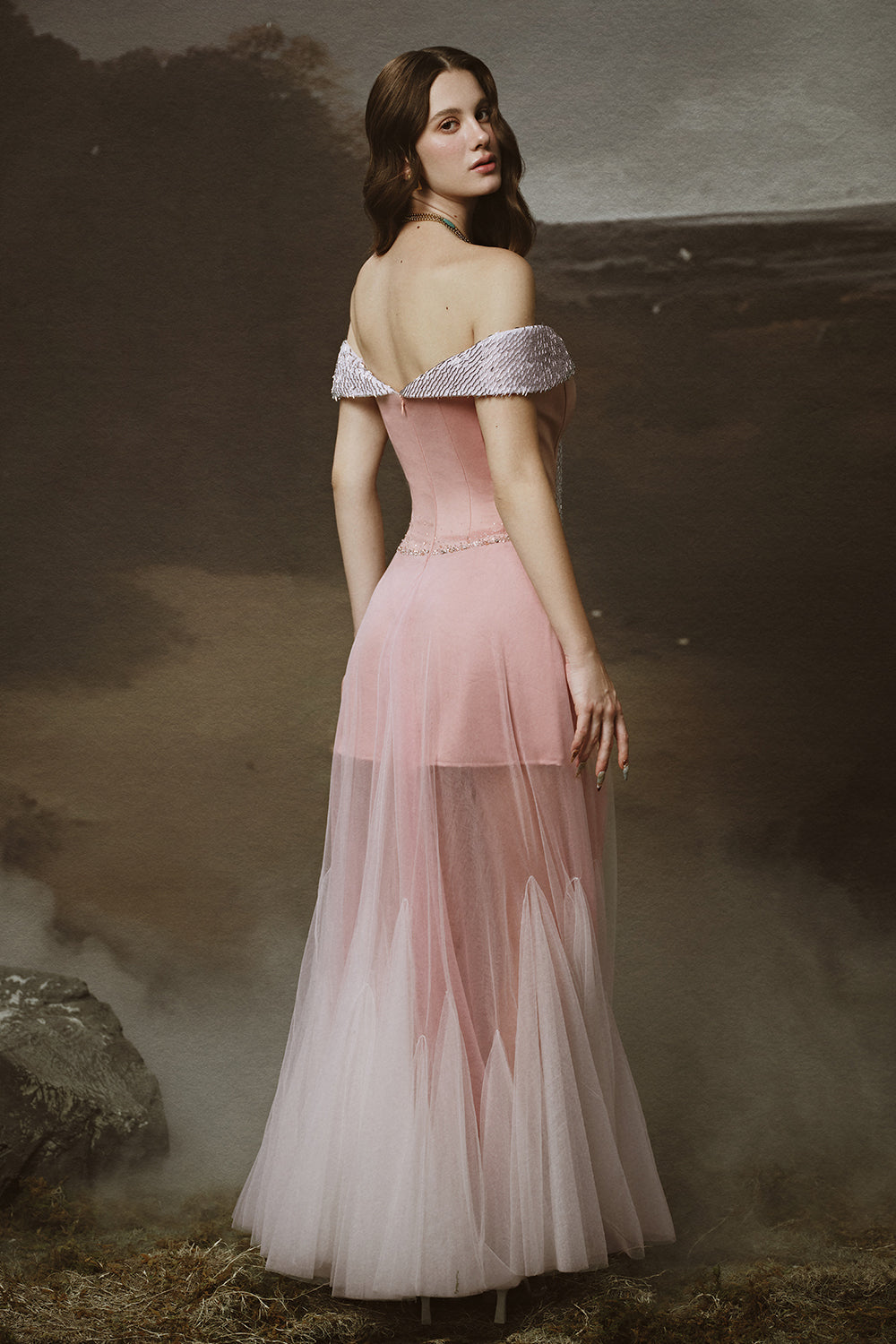 Rosmira A-line Off-Shoulder Satin Floor Length Dress