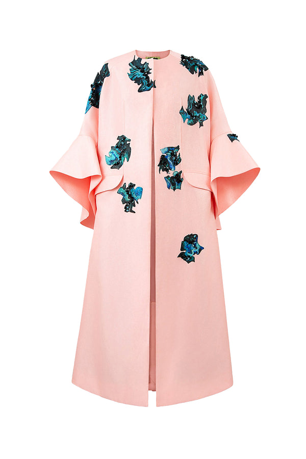 Inner Blossom Trapezoid Bell Sleeved Zibeline Calf Length Coat