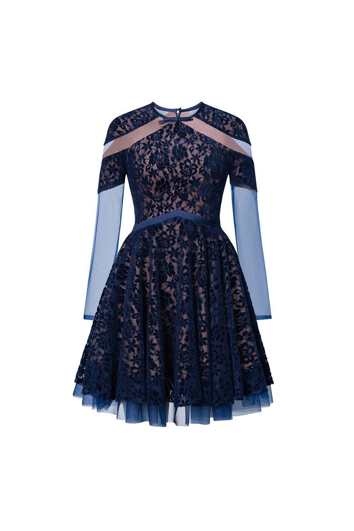 Sybil A-line Round Neck Lace Mini Dress