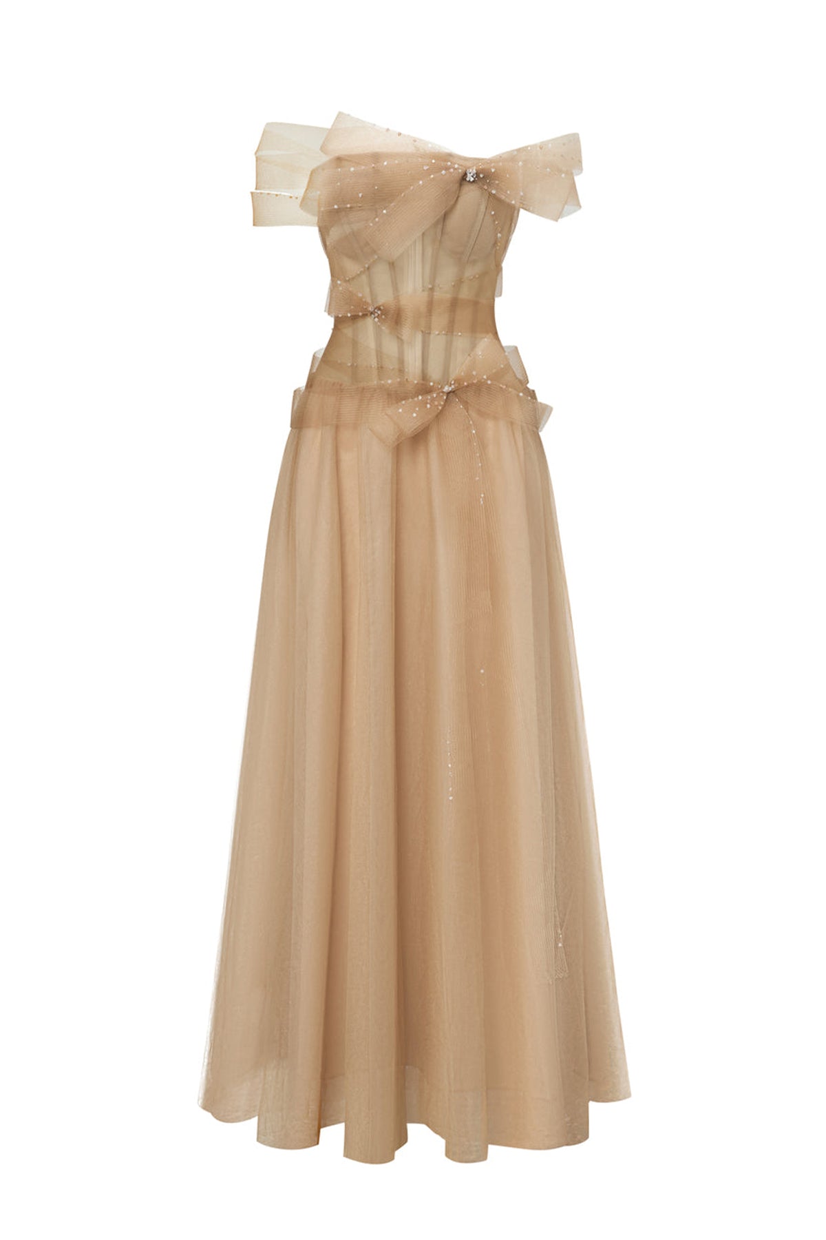 Yloria A-line Corset Waist Tulle Midi Dress