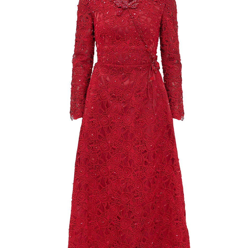 Starlit A-line Square Neck Lace Midi Dress