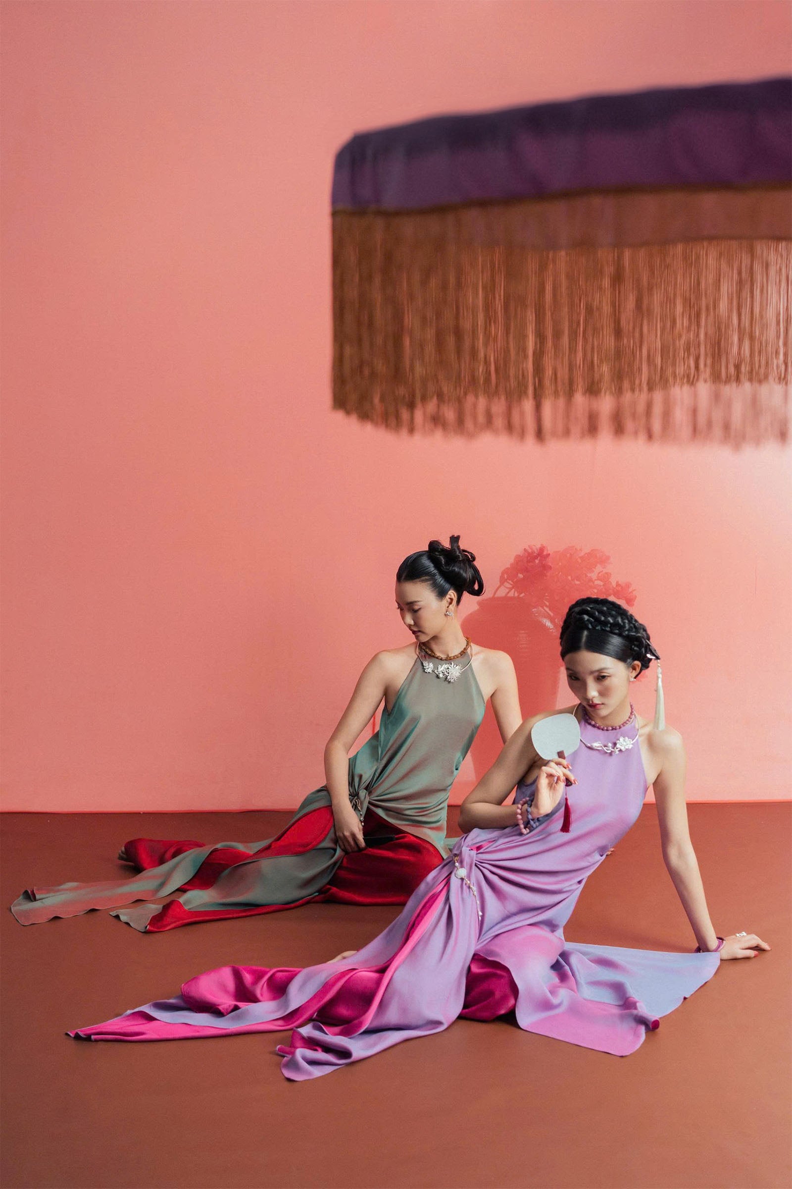 Ngu Giao Draped Ao Dai Set