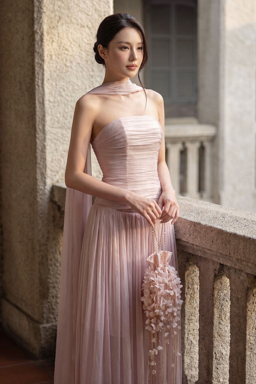 Blush Ruched Maxi Dress