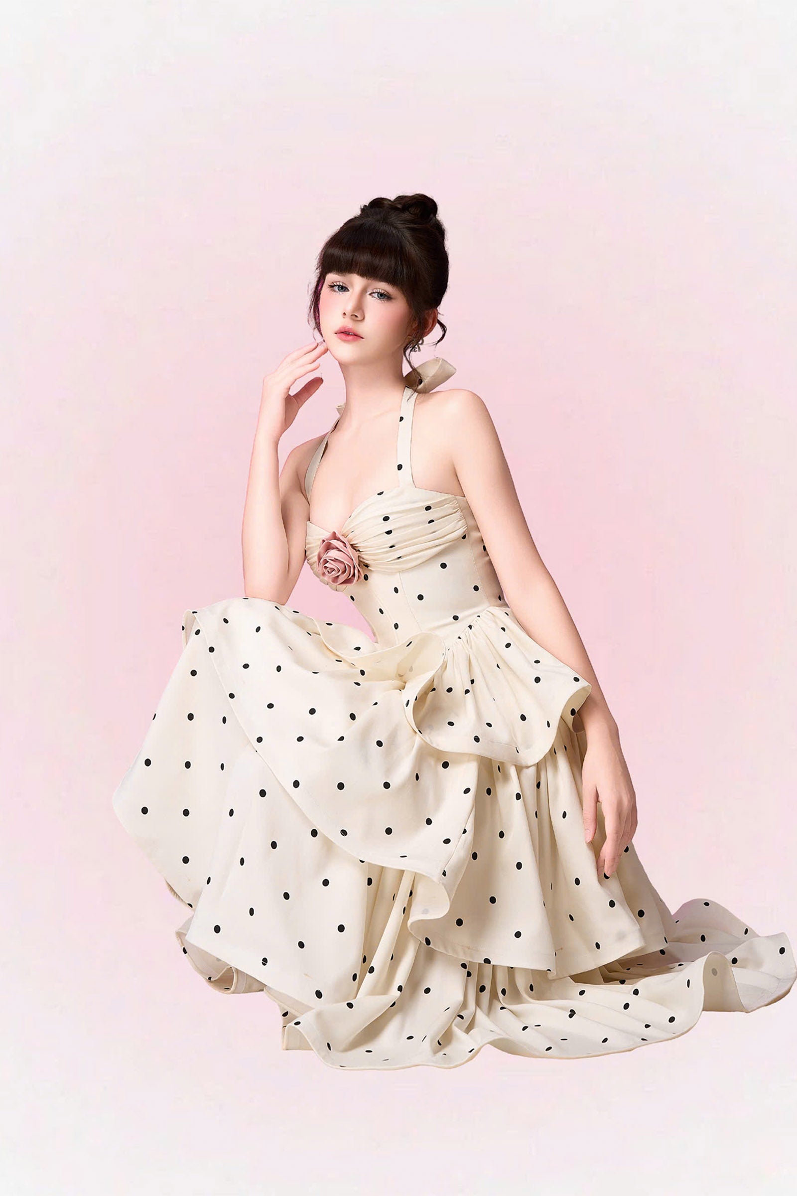 Hazel Halter Applique Midi Dress