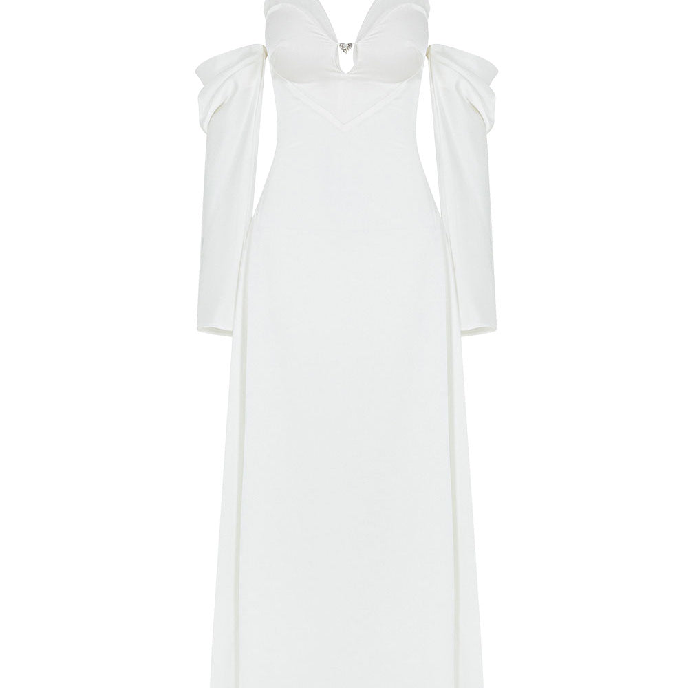 Krysten A-line Cold Shoulder Sleeved Silk Midi Dress