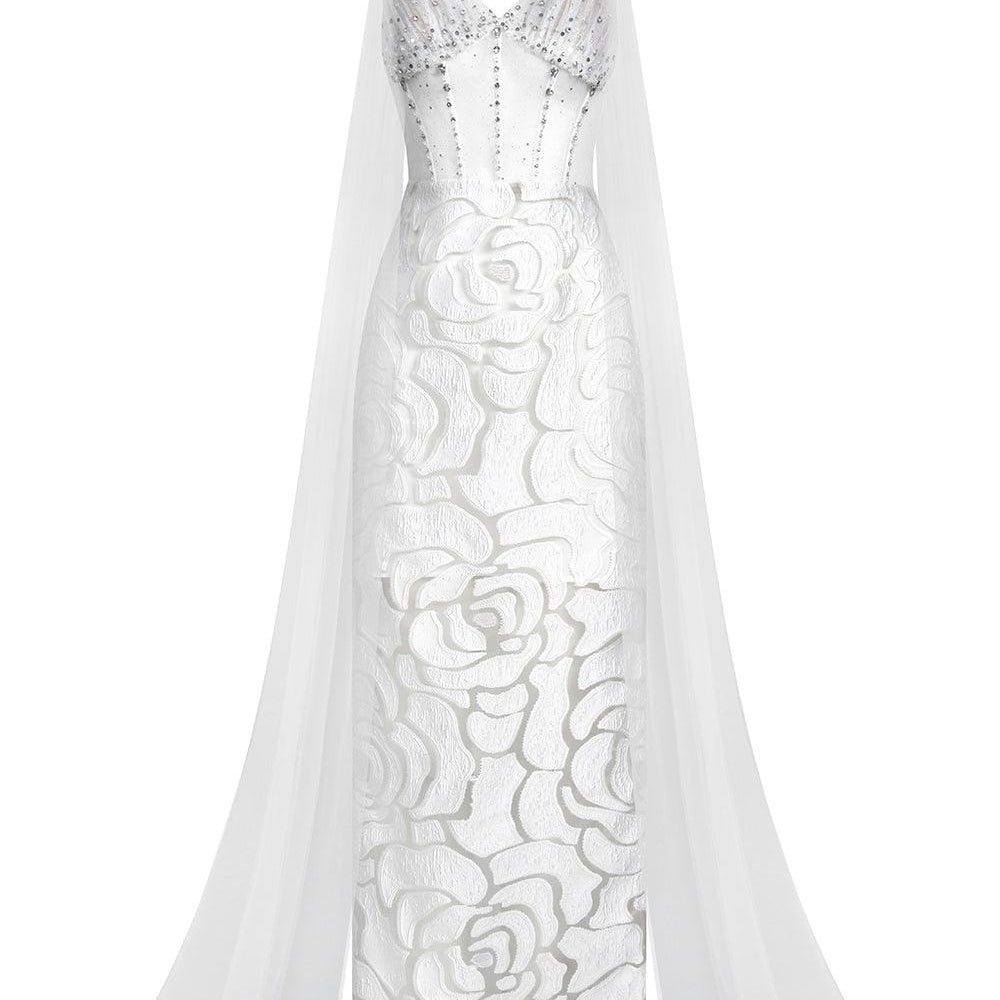 Regalia Sheath Cape Shoulder Mesh Lace Ankle Length Dress