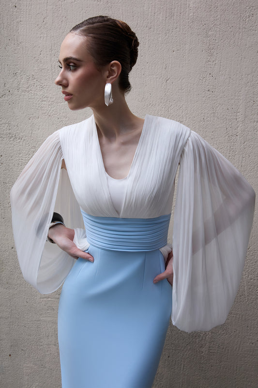 Duchess V-Neck Gathering Maxi Dress