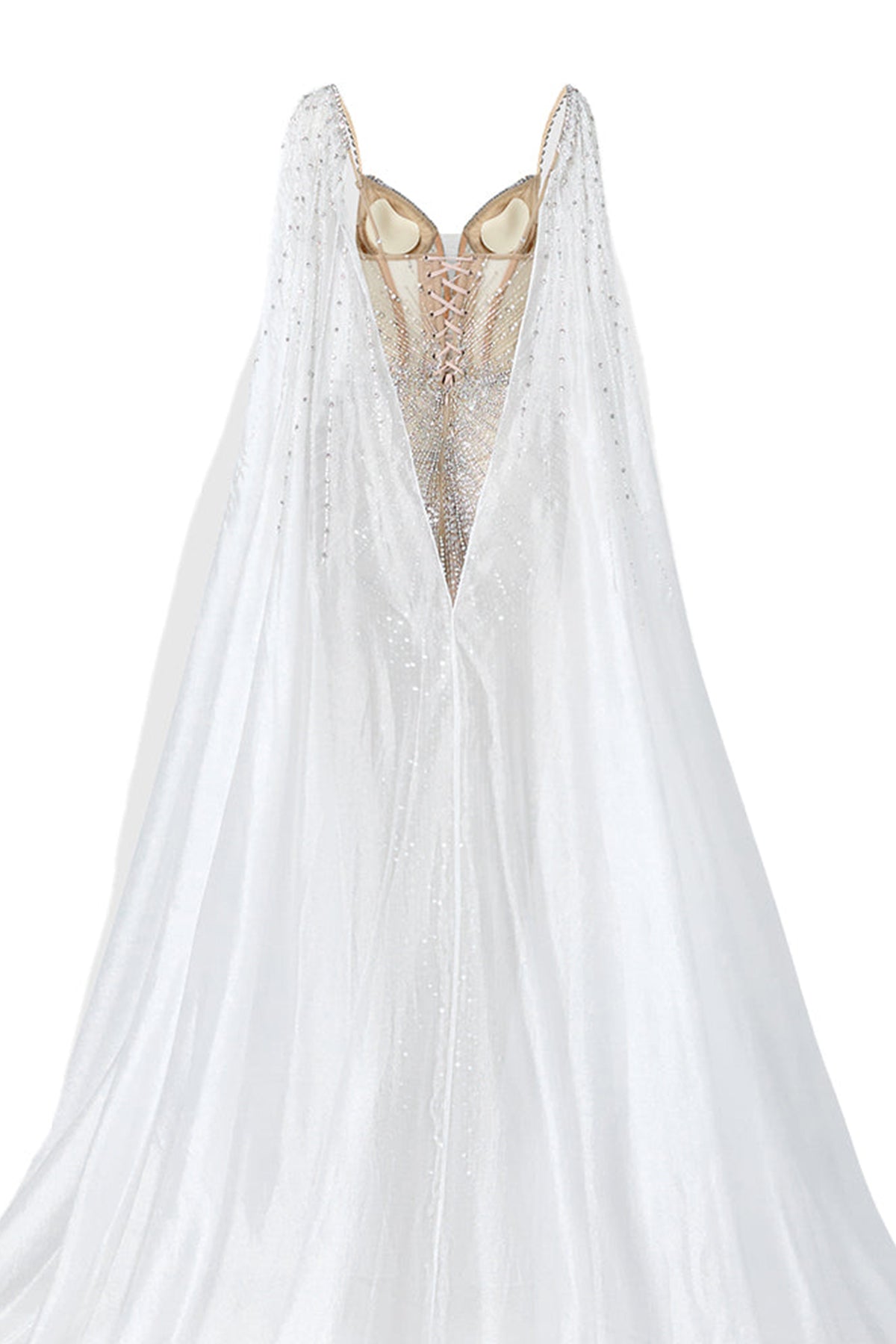 Josiah Sheath Cape Shoulder Mesh Floor Length Dress