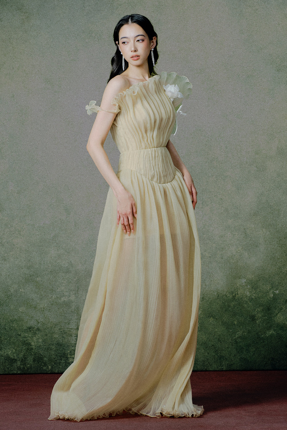 Goldnette Asymmetric Neck Maxi Dress