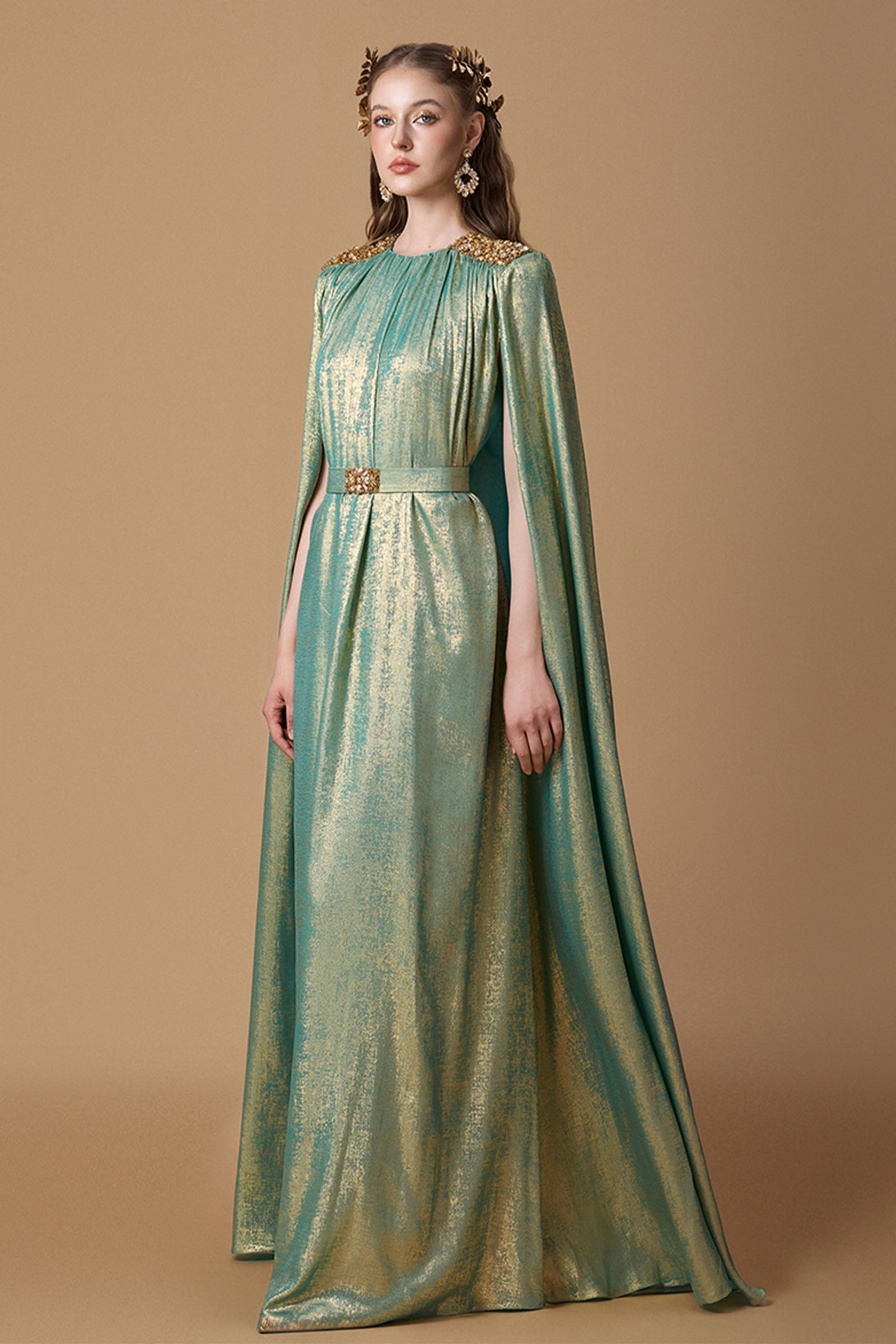 Aural Cape Sleeve Maxi Dress